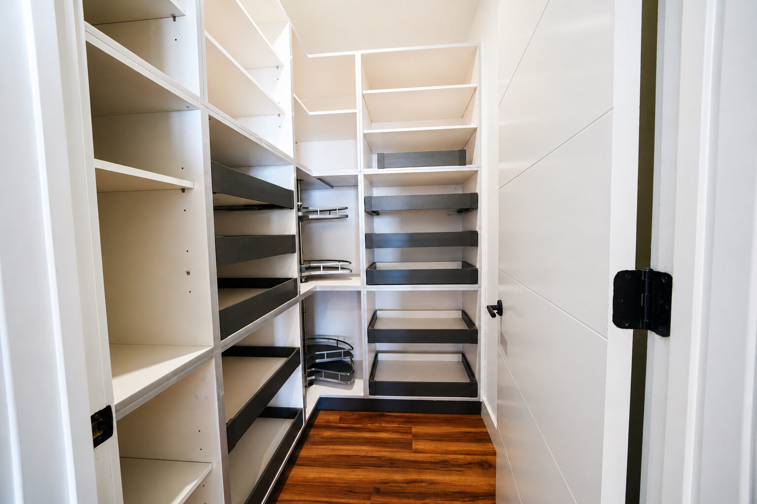 Walk-in pantry with custom shelving